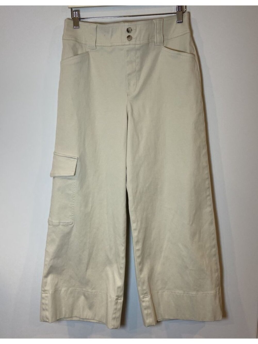 Spanx Twill Pants Wide Leg Cropped Cargo Cream Size Large L